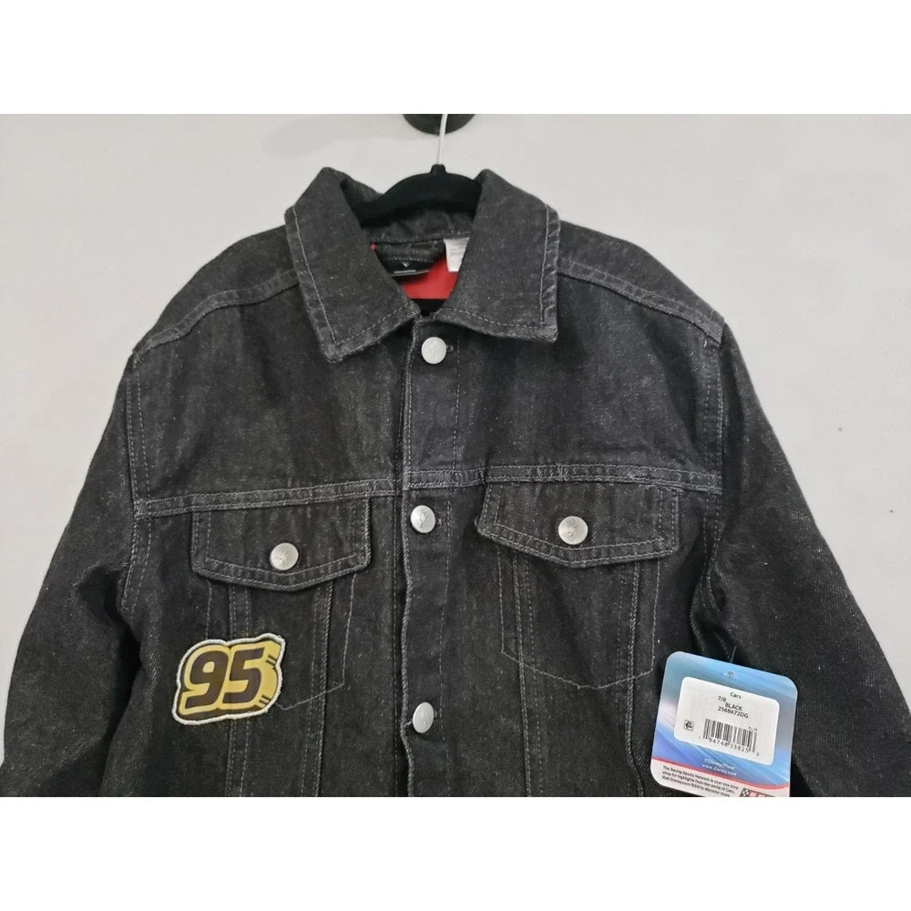 NEW Disney Pixar Cars Black Denim Jacket With Patches Size 7/8 youth boys kids